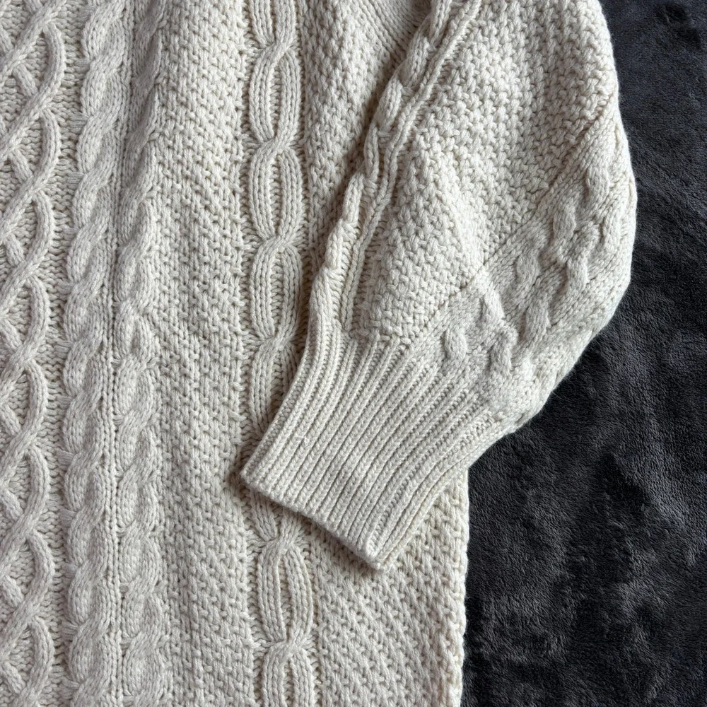 Cream Cable‎ Knit Oversized Crewneck Sweater XL Unisex Fisherman Chunky